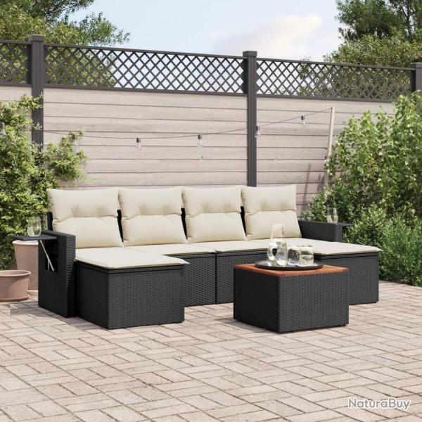 Salon de jardin 7 pcs avec coussins noir r�sine tress�e