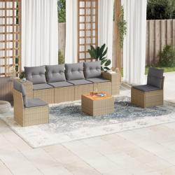 Salon de jardin avec coussins 7 pcs beige r&eacute;sine tress&eacute;e