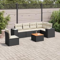 Salon de jardin 7 pcs avec coussins noir r&eacute;sine tress&eacute;e