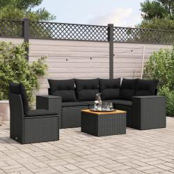 Salon de jardin 6 pcs avec coussins noir r&eacute;sine tress&eacute;e