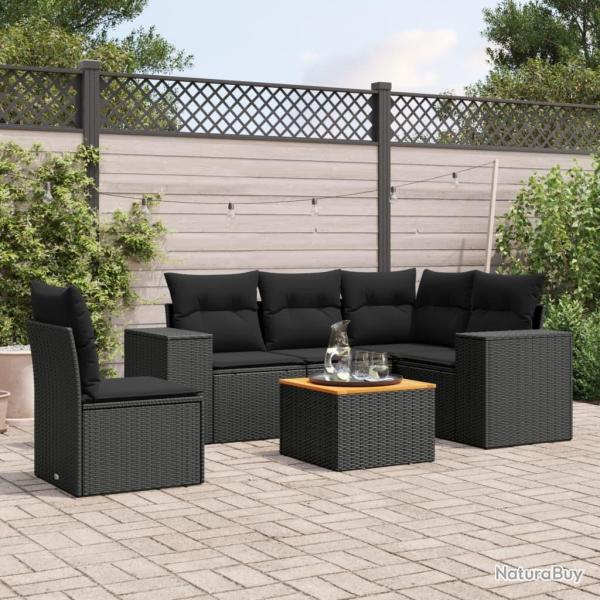 Salon de jardin 6 pcs avec coussins noir r�sine tress�e