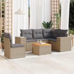 Salon de jardin avec coussins 6 pcs beige r&eacute;sine tress&eacute;e