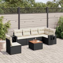 Salon de jardin 7 pcs avec coussins noir r&eacute;sine tress&eacute;e