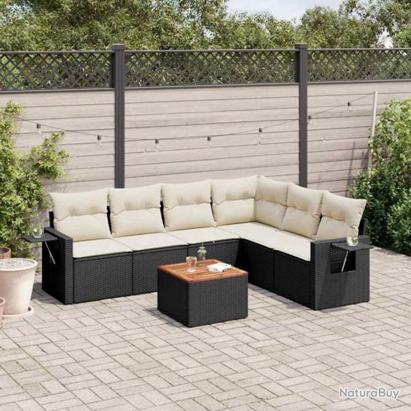 Salon de jardin 7 pcs avec coussins noir r�sine tress�e