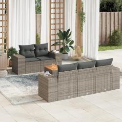 Salon de jardin 6 pcs avec coussins gris r&eacute;sine tress&eacute;e