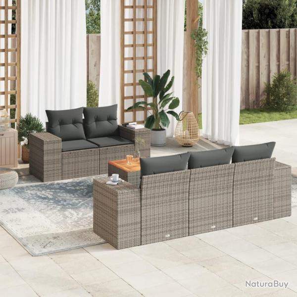 Salon de jardin 6 pcs avec coussins gris r�sine tress�e