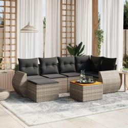 Salon de jardin avec coussins 7 pcs gris r&eacute;sine tress&eacute;e