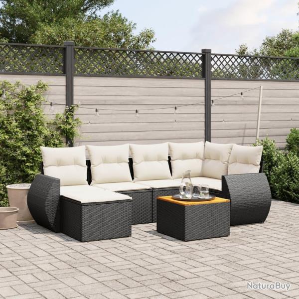 Salon de jardin 7 pcs avec coussins noir r�sine tress�e