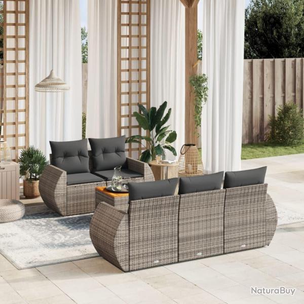 Salon de jardin 6 pcs avec coussins gris r�sine tress�e