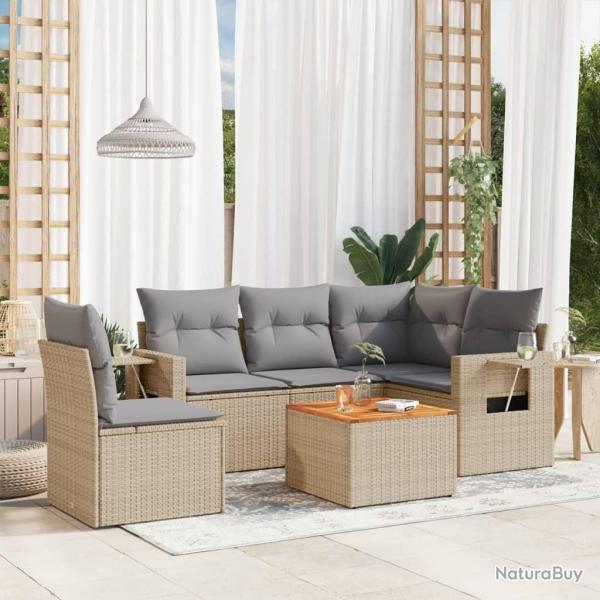 Salon de jardin avec coussins 6pcs m�lange beige r�sine tress�e