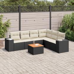 Salon de jardin 7 pcs avec coussins noir r&eacute;sine tress&eacute;e