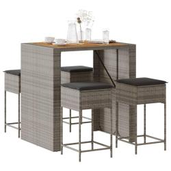 Ensemble de bar de jardin 5 pcs avec coussins gris poly rotin