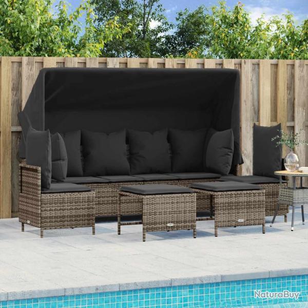 Salon de jardin 5 pcs avec coussins gris r�sine tress�e