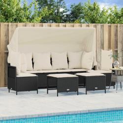 Salon de jardin 5 pcs avec coussins noir r&eacute;sine tress&eacute;e