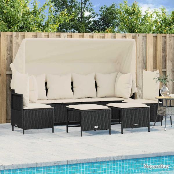 Salon de jardin 5 pcs avec coussins noir r�sine tress�e
