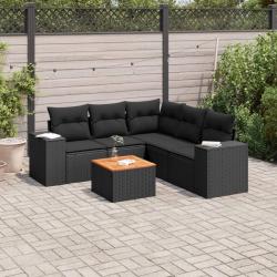 Salon de jardin 6 pcs avec coussins noir r&eacute;sine tress&eacute;e