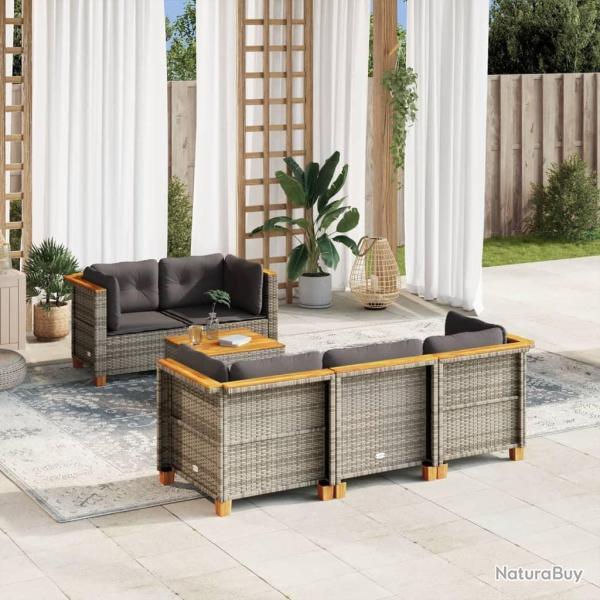 Salon de jardin 6 pcs avec coussins gris r�sine tress�e