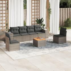 Salon de jardin avec coussins 7 pcs gris r&eacute;sine tress&eacute;e