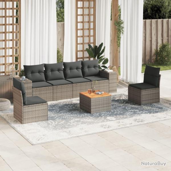 Salon de jardin avec coussins 7 pcs gris r�sine tress�e