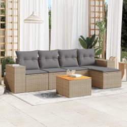 Salon de jardin avec coussins 6 pcs beige r&eacute;sine tress&eacute;e