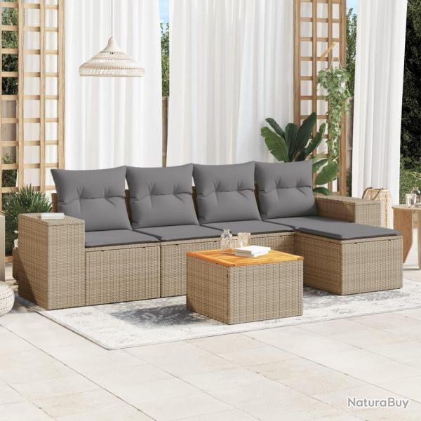 Salon de jardin avec coussins 6 pcs beige r�sine tress�e