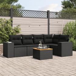 Salon de jardin 6 pcs avec coussins noir r&eacute;sine tress&eacute;e