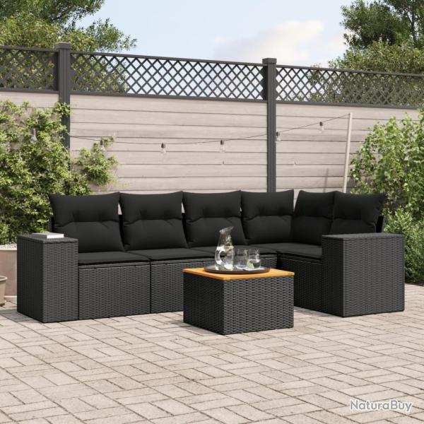 Salon de jardin 6 pcs avec coussins noir r�sine tress�e