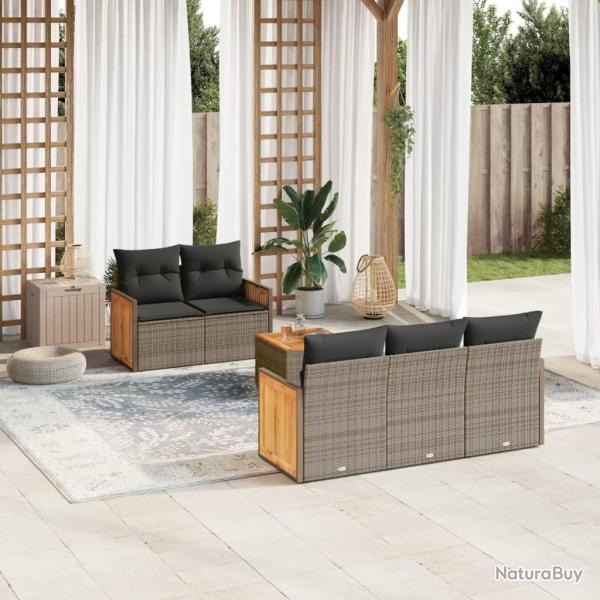 Salon de jardin 6 pcs avec coussins gris r�sine tress�e