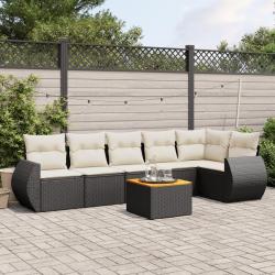 Salon de jardin 7 pcs avec coussins noir r&eacute;sine tress&eacute;e