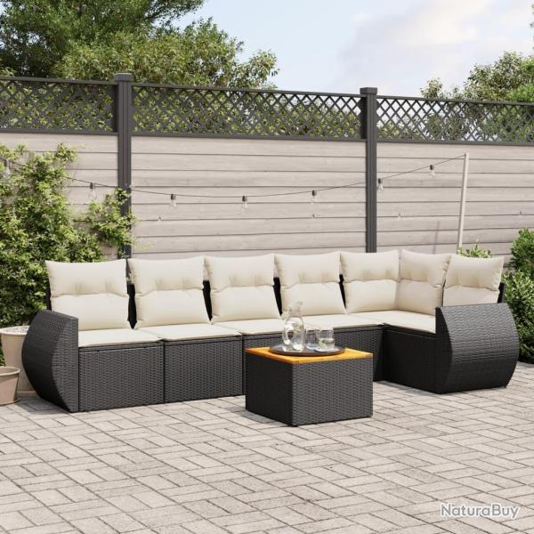 Salon de jardin 7 pcs avec coussins noir r�sine tress�e