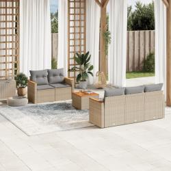 Salon de jardin avec coussins 6 pcs beige r&eacute;sine tress&eacute;e