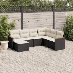 Salon de jardin 7 pcs avec coussins noir r&eacute;sine tress&eacute;e