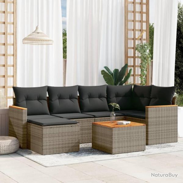 Salon de jardin avec coussins 7 pcs gris r�sine tress�e