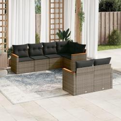 Salon de jardin avec coussins 7 pcs gris r&eacute;sine tress&eacute;e