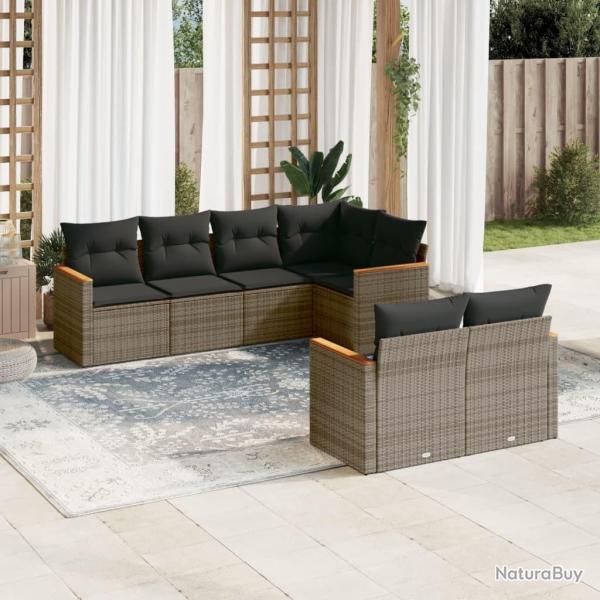 Salon de jardin avec coussins 7 pcs gris r�sine tress�e