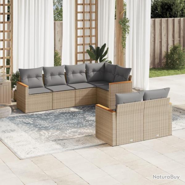 Salon de jardin avec coussins 7 pcs beige r�sine tress�e