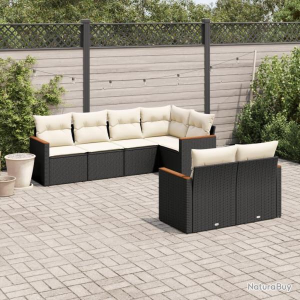 Salon de jardin 7 pcs avec coussins noir r�sine tress�e
