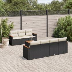 Salon de jardin 8 pcs avec coussins noir r&eacute;sine tress&eacute;e