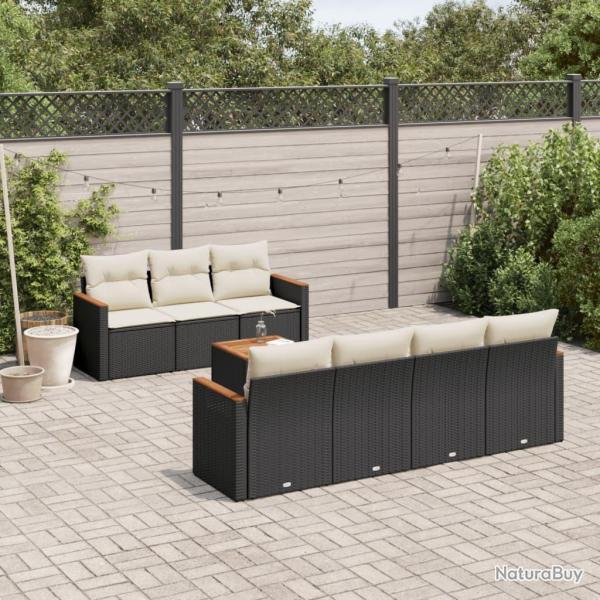 Salon de jardin 8 pcs avec coussins noir r�sine tress�e