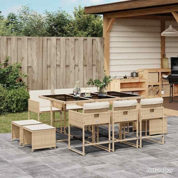 Ensemble � manger de jardin et coussins 11 pcs beige poly rotin