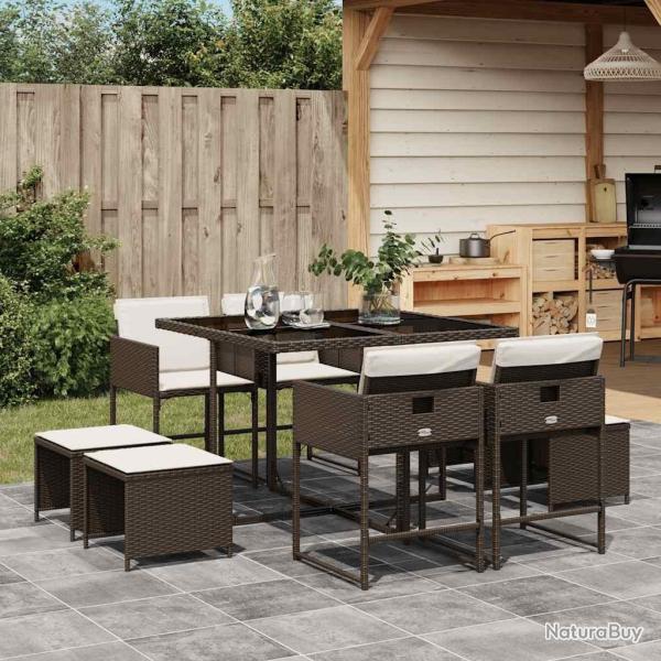 Ensemble � manger de jardin et coussins 9 pcs marron poly rotin