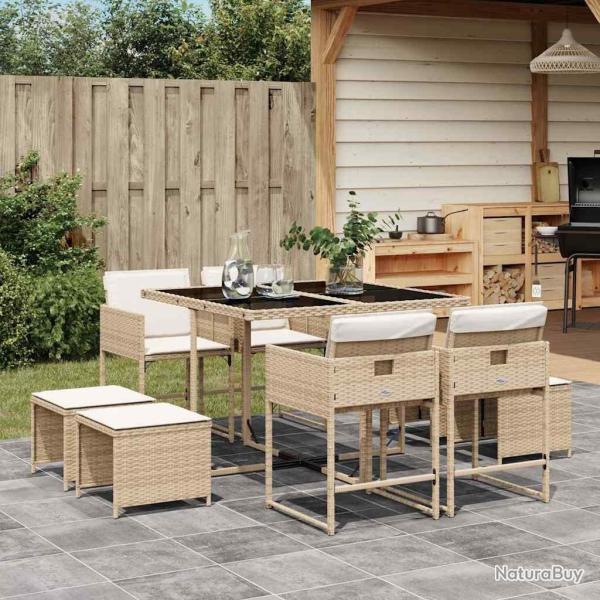 Ensemble � manger de jardin et coussins 9 pcs beige Poly rotin