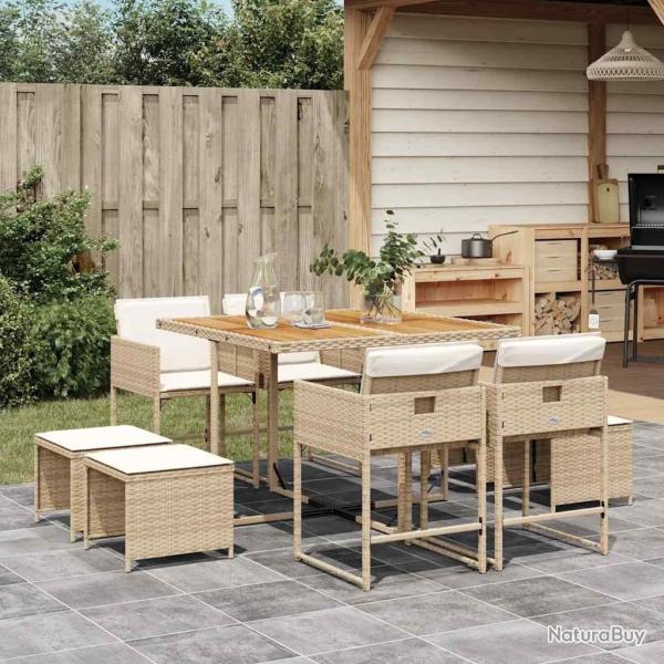 Ensemble � manger de jardin et coussins 9 pcs beige Poly rotin