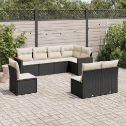 Salon de jardin 8 pcs avec coussins noir r&eacute;sine tress&eacute;e