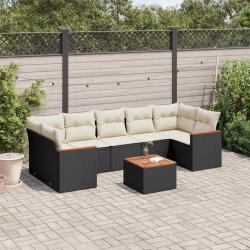 Salon de jardin 8 pcs avec coussins noir r&eacute;sine tress&eacute;e