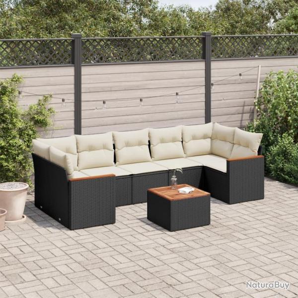 Salon de jardin 8 pcs avec coussins noir r�sine tress�e