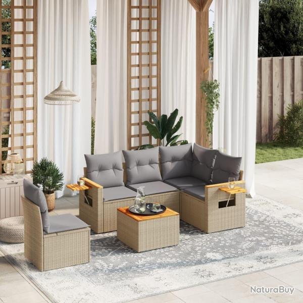 Salon de jardin avec coussins 6 pcs beige r�sine tress�e