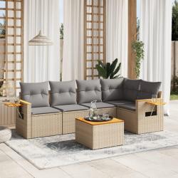 Salon de jardin avec coussins 6 pcs beige r&eacute;sine tress&eacute;e