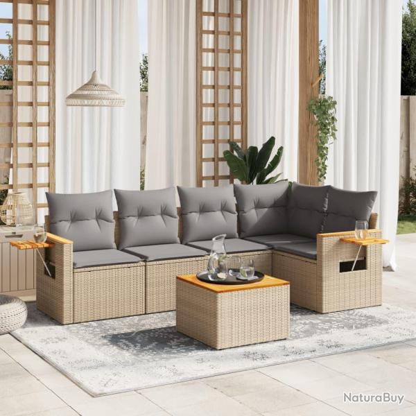 Salon de jardin avec coussins 6 pcs beige r�sine tress�e