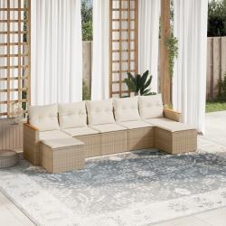 Salon de jardin avec coussins 7 pcs beige r&eacute;sine tress&eacute;e